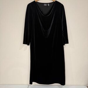 Chico’s Travelers Velvet Midi Dress 3/4 Sleeve Black Women’s Size 12 (Chico’s 2)